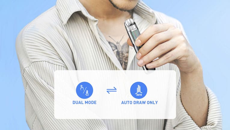 Dual mode vaping for inhale or button activation.