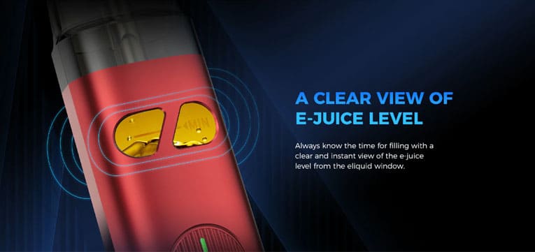 Clear e-liquid window on device.