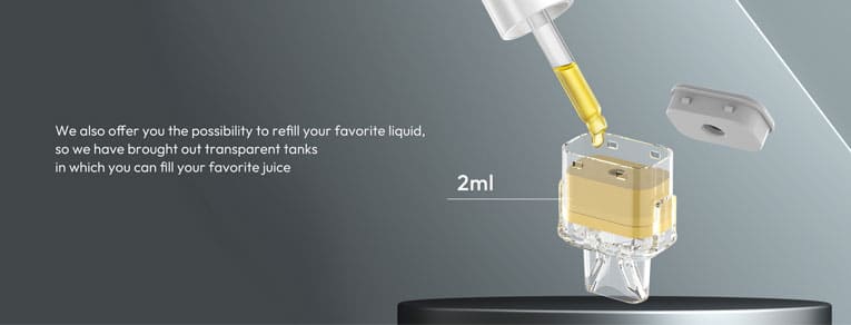 Filling instruction graphic for Olit Lens empty pod.