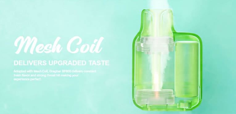 Mesh coil design delivering an upgraded taste on the Dragbar BF600 disposable vape.