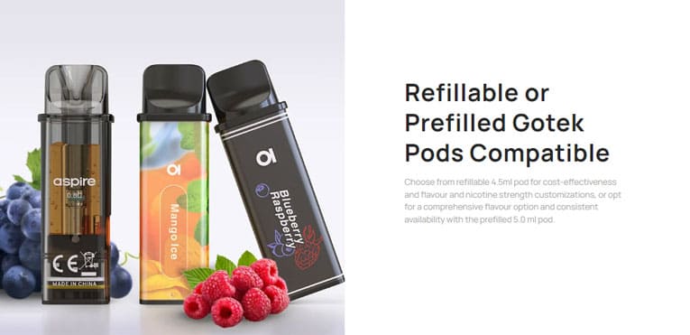Refillable Gotek Pods compatible with Gotke Pro vape kit.