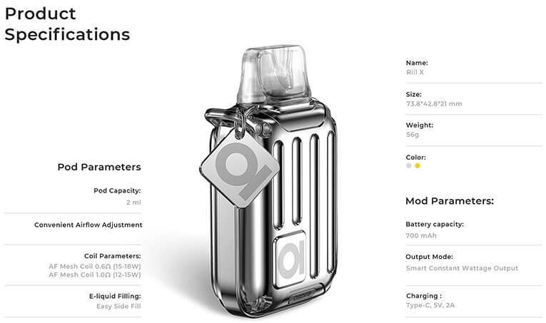 RiiL X Product Specifications