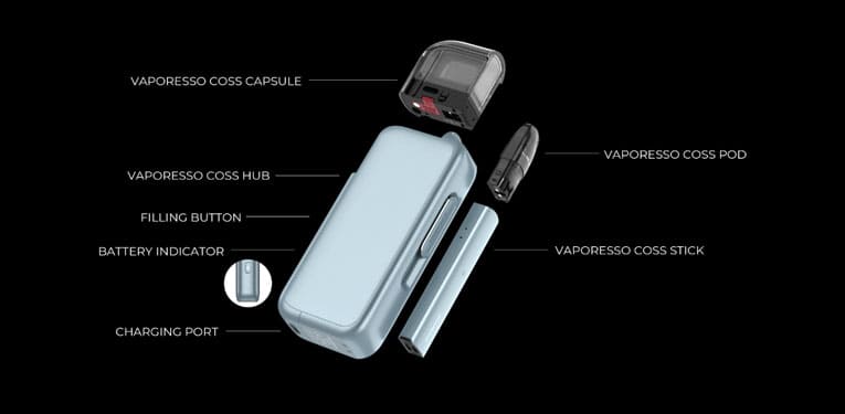 Vaporesso Coss vape kit specifications overview.