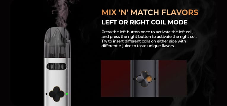 Left or right coil mode allows for either coil to be activated and vaped.