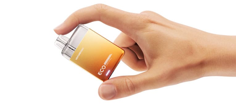 Vape kit in hand to show compact size of Eco Nano Pod Kit.