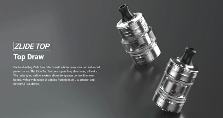 Innokin Zlide Top tank features top airflow and refilling for a simple vape experience.