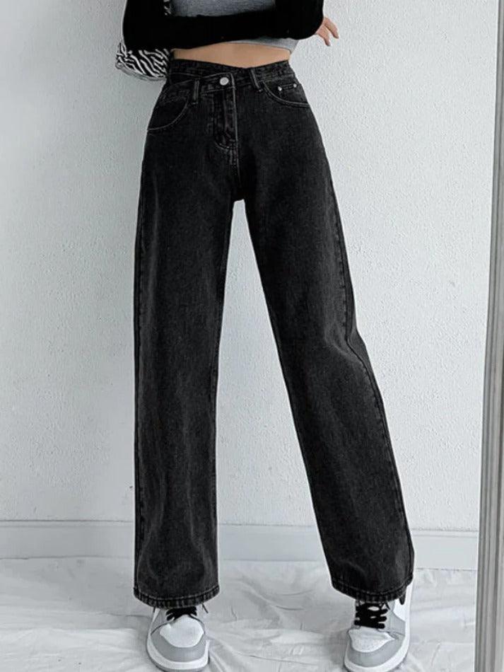 Vintage Crossover Waist High Rise Boyfriend Jeans