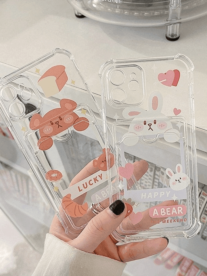 Card Holder Detail Cartoon Pattern Clear Iphone Case