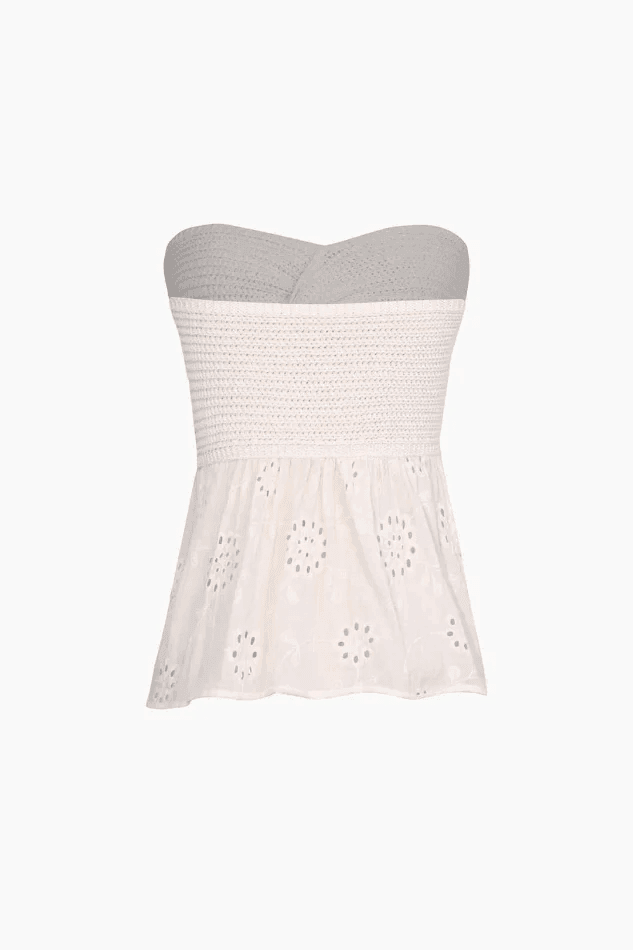2023 Knot Front Knit Embroidered Tube Top Beige S in Tube Top Online ...