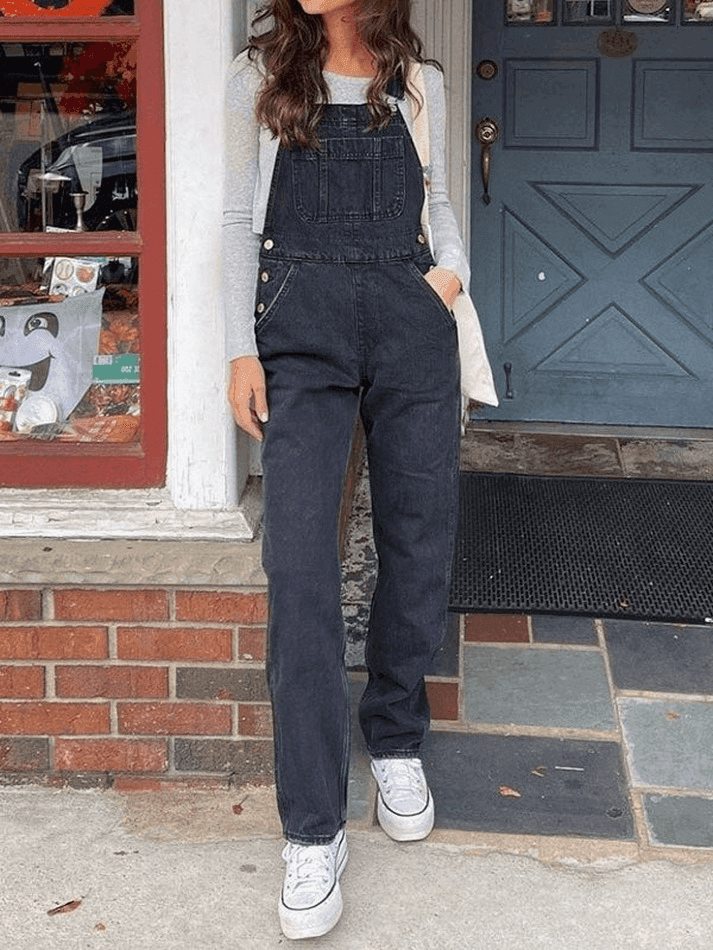 Washed Straight Leg Denim Overall