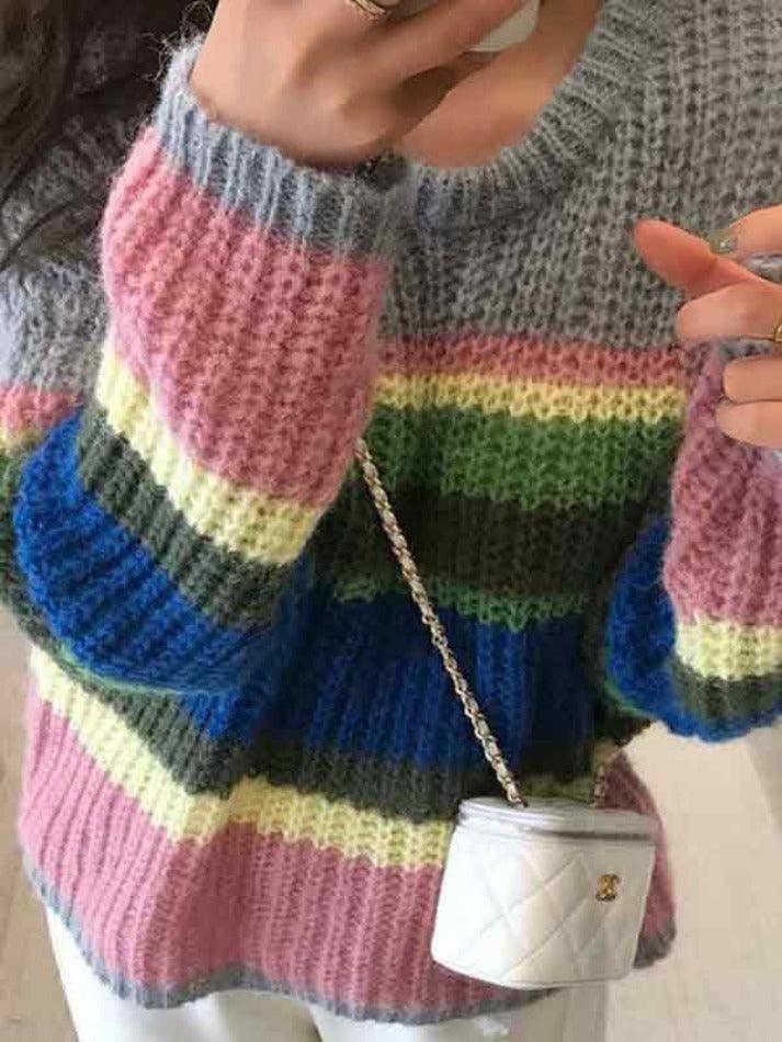 Knit Rainbow Stripe Loose Sweater