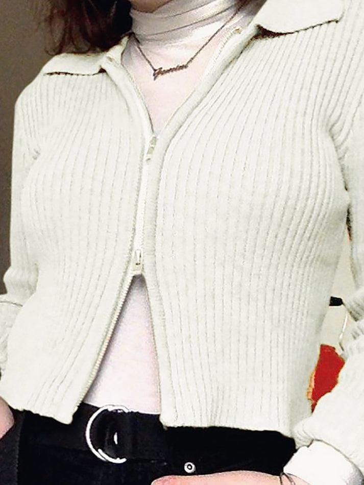 Ribbed Knit Zip-Up Cardigan