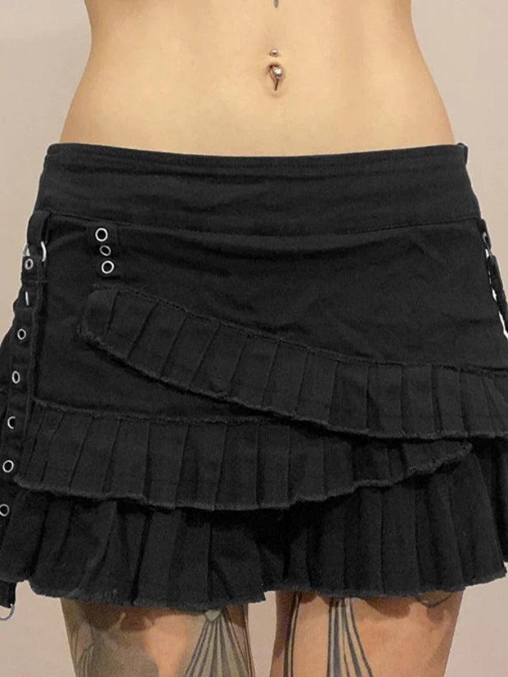 Tiered Pleated Denim Mini Skirt