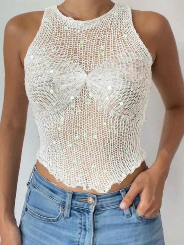 Sequin Cutout Knit Tank Top