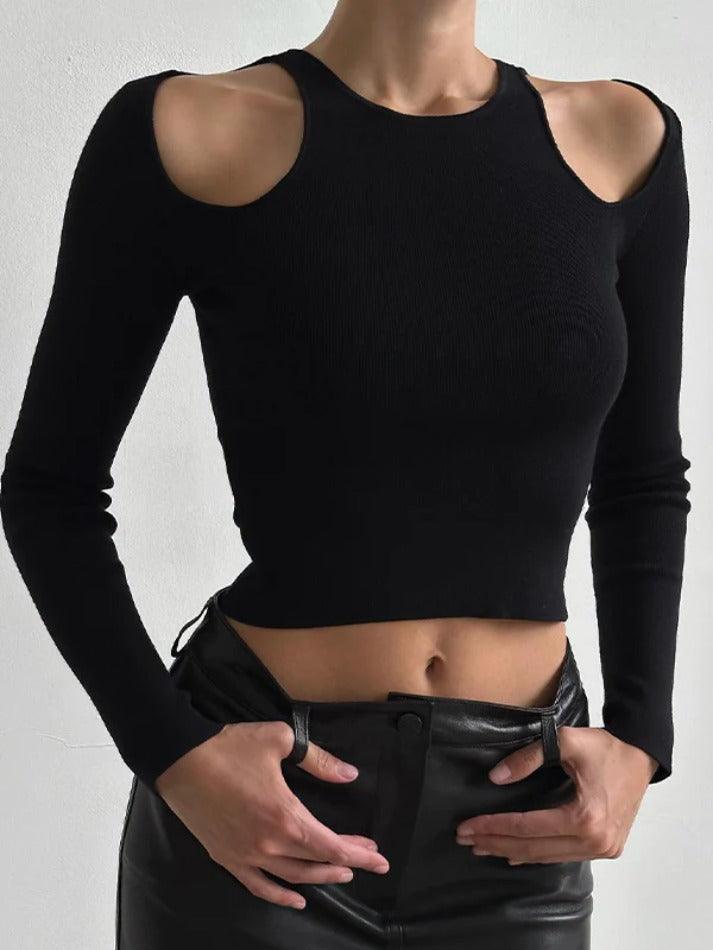 Cold Shoulder Cutout Cropped Long Sleeve Tee