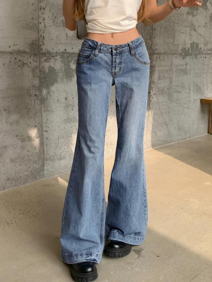 Washed Low Waist Mopping Boyfriend Jeans