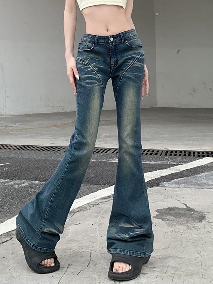 Low Waist Washed Slim-Fit Boot-Cut Jeans