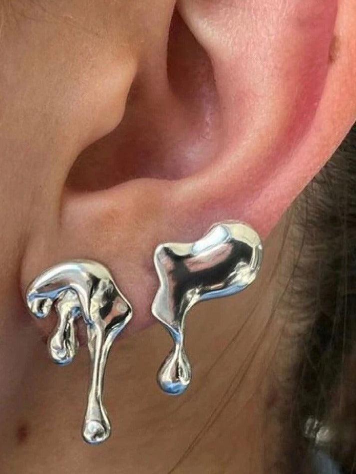 Irregular Silver Drip Earrings