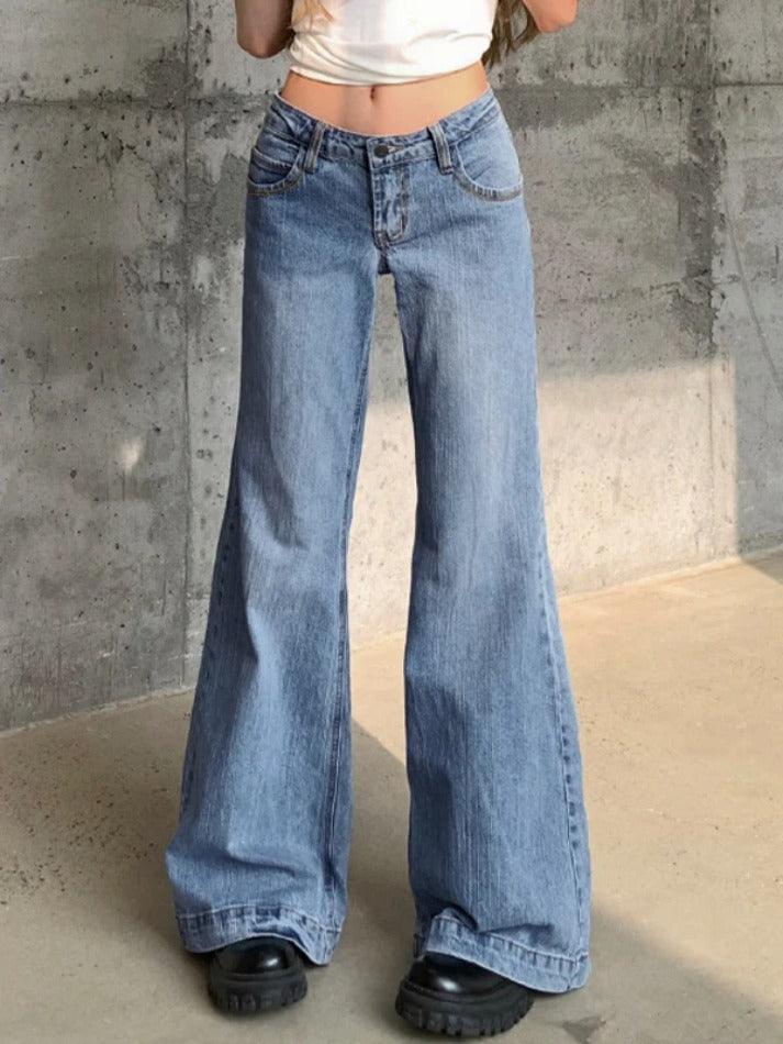 Washed Low Waist Mopping Boyfriend Jeans