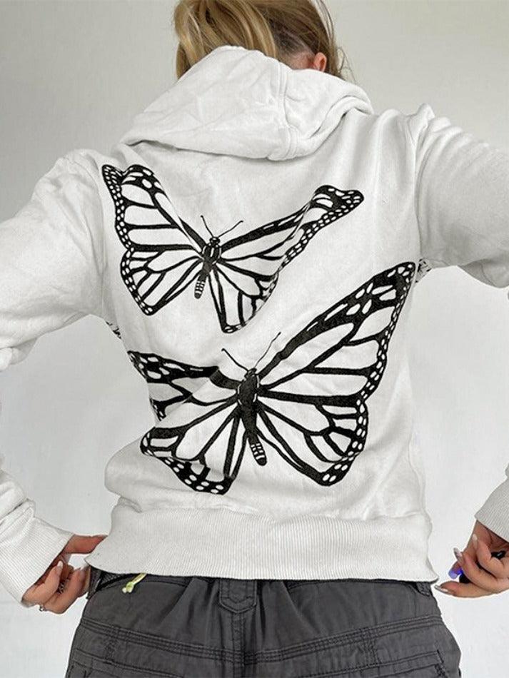 Butterfly Print Zip Up Oversized Hoodie