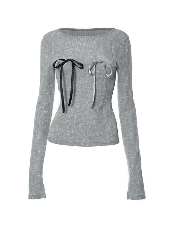 Shimmering Bow Decor Crew Neck Long Sleeve Knit