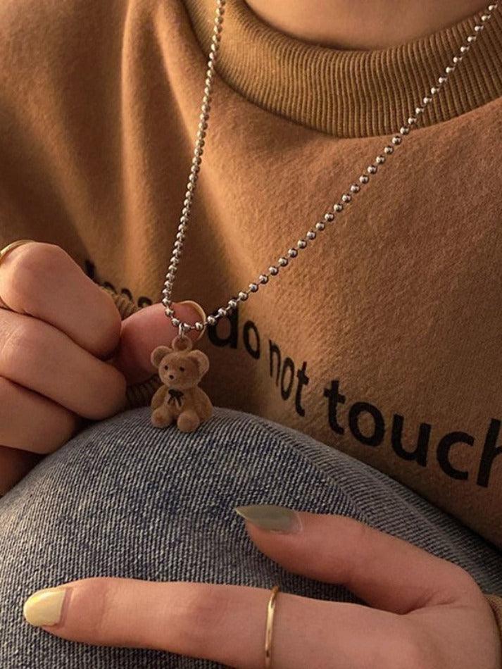 Cartoon Bear Pendant Beads Long Necklace