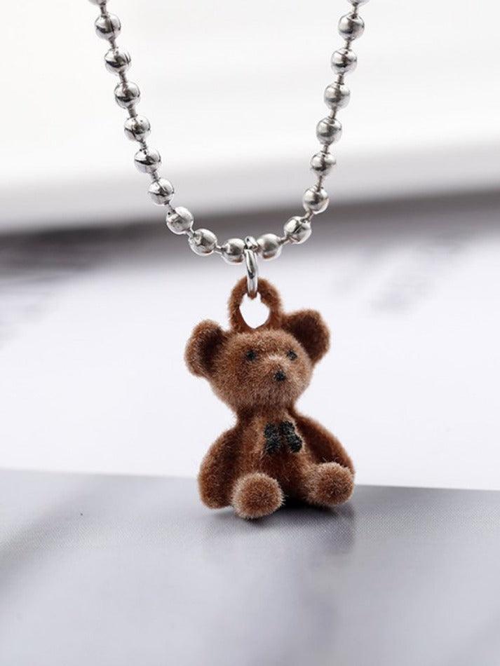 Cartoon Bear Pendant Beads Long Necklace