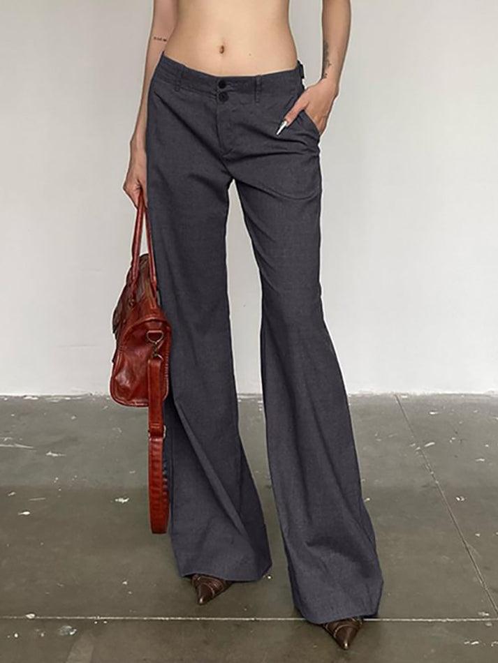 Low Waist Plain Slim-Fit Boot-Cut Pants