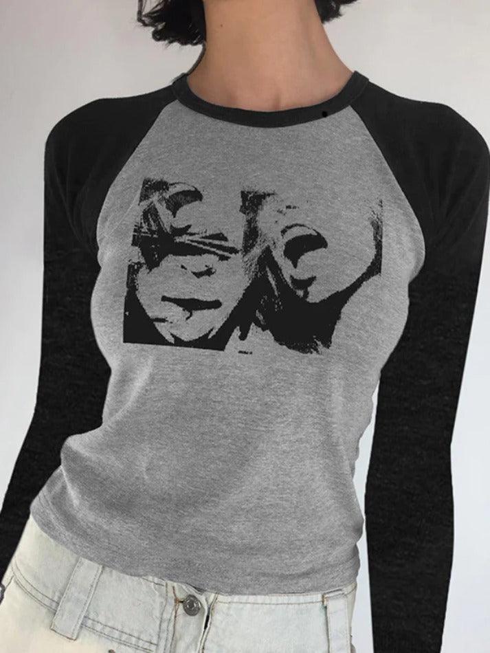 Street Portrait Print Raglan Ribbed Long Sleeve Knit