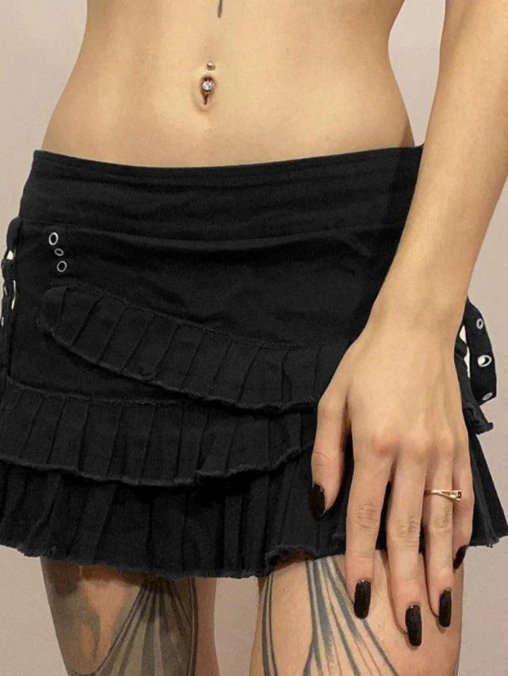 Tiered Pleated Denim Mini Skirt