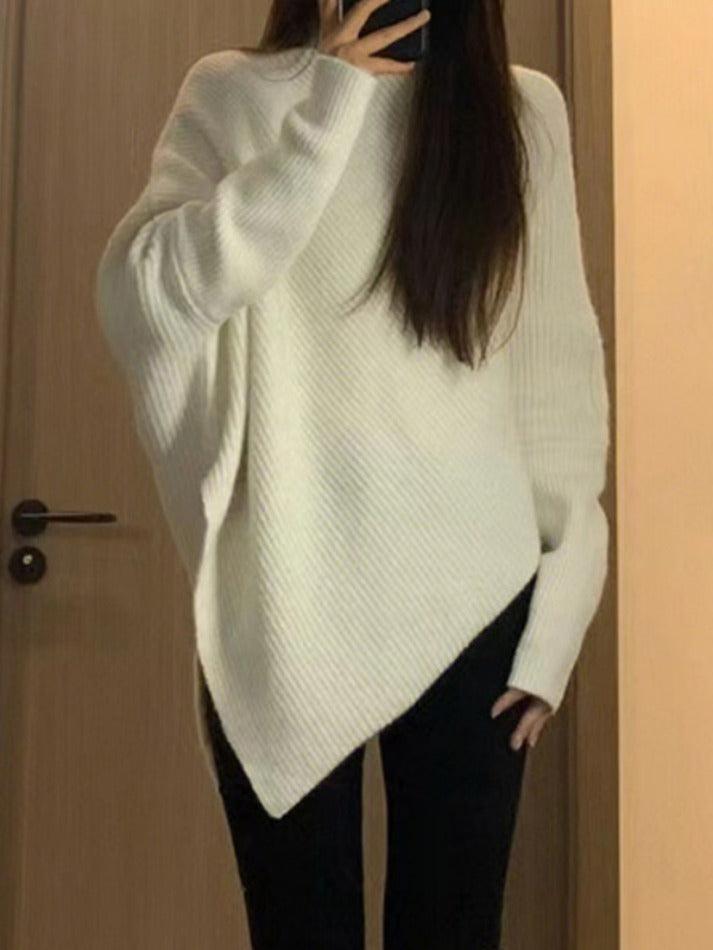 High Neck Irregular Hem Sweater