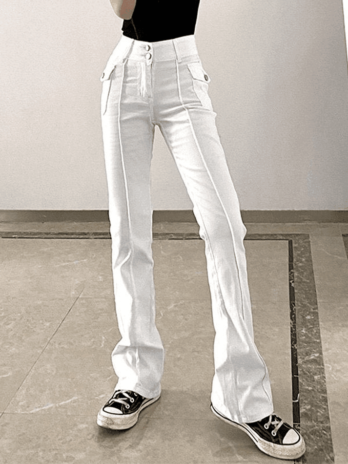 2022 Pintuck Detail Flare Leg Cargo Jeans White S in Jeans Online Store ...