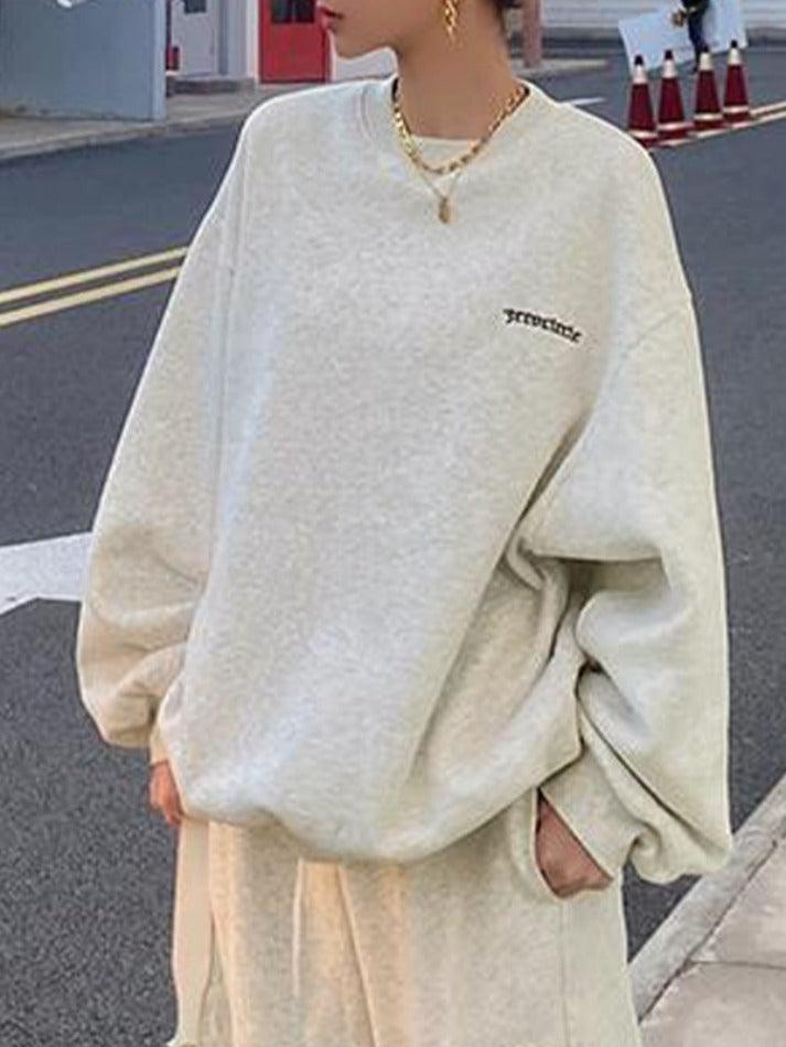 Simple Embroidery Embellished Oversized Sweatshirt