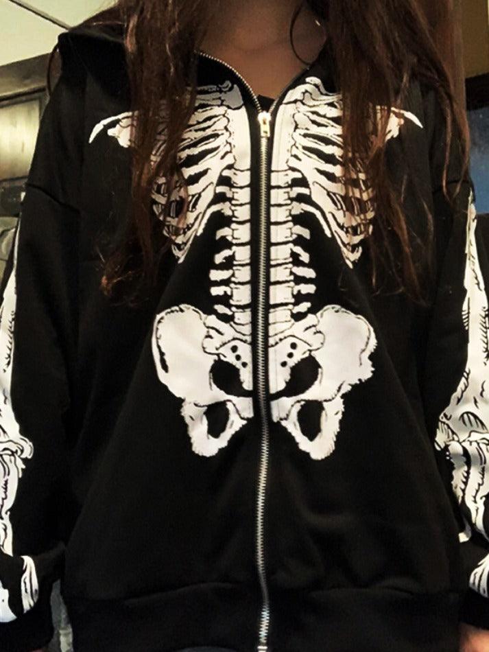 Skeleton Print Baggy Oversized Hoodie