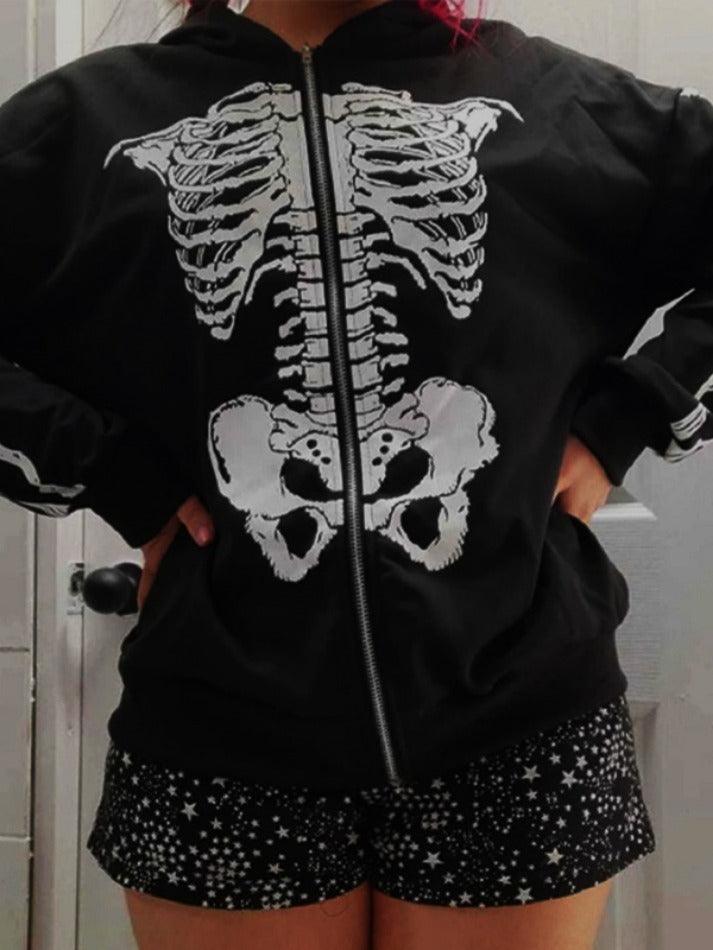 Skeleton Print Baggy Oversized Hoodie