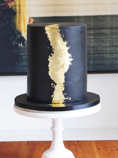 Black marble fondant covered cake – Get Caked by Lisa