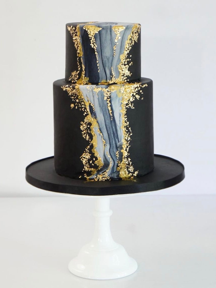 Black, marble and gold leaf cake – Tuck Box Cakes