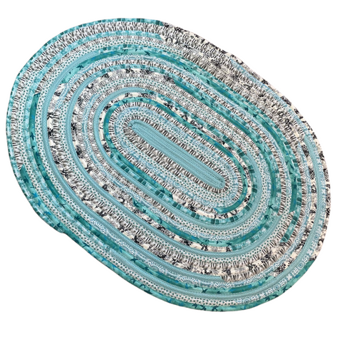 Jelly Roll Rug for Sale. Teal Washable Farmhouse Kitchen Rug