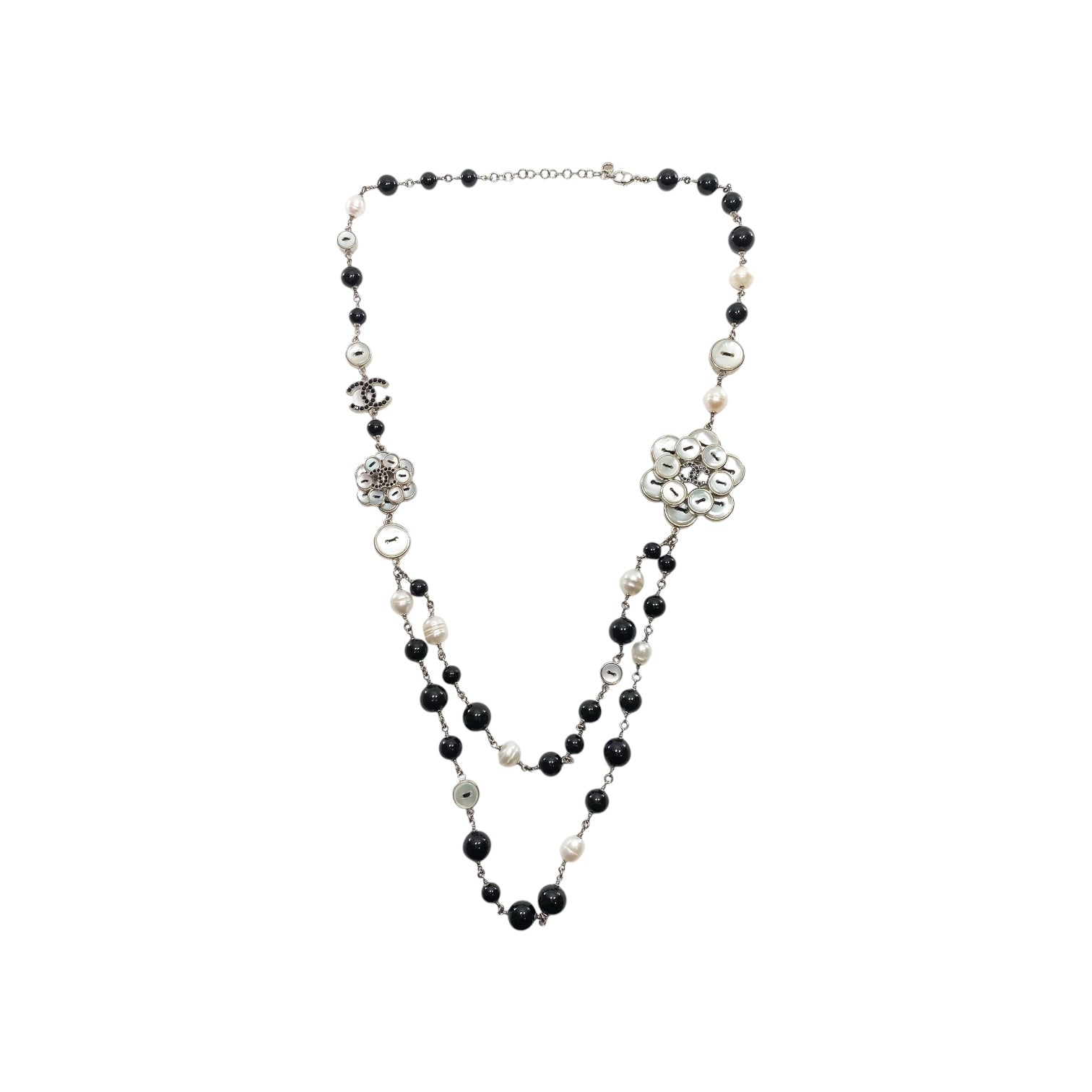 image of Chanel Black White Pearl CC Logo Necklace
