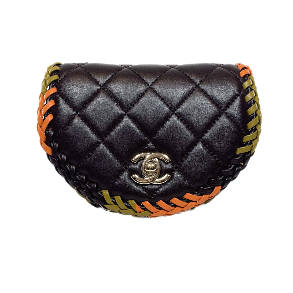 Chanel 19 Round Quilted Lambskin Leather Clutch Crossbody Bag Light Green