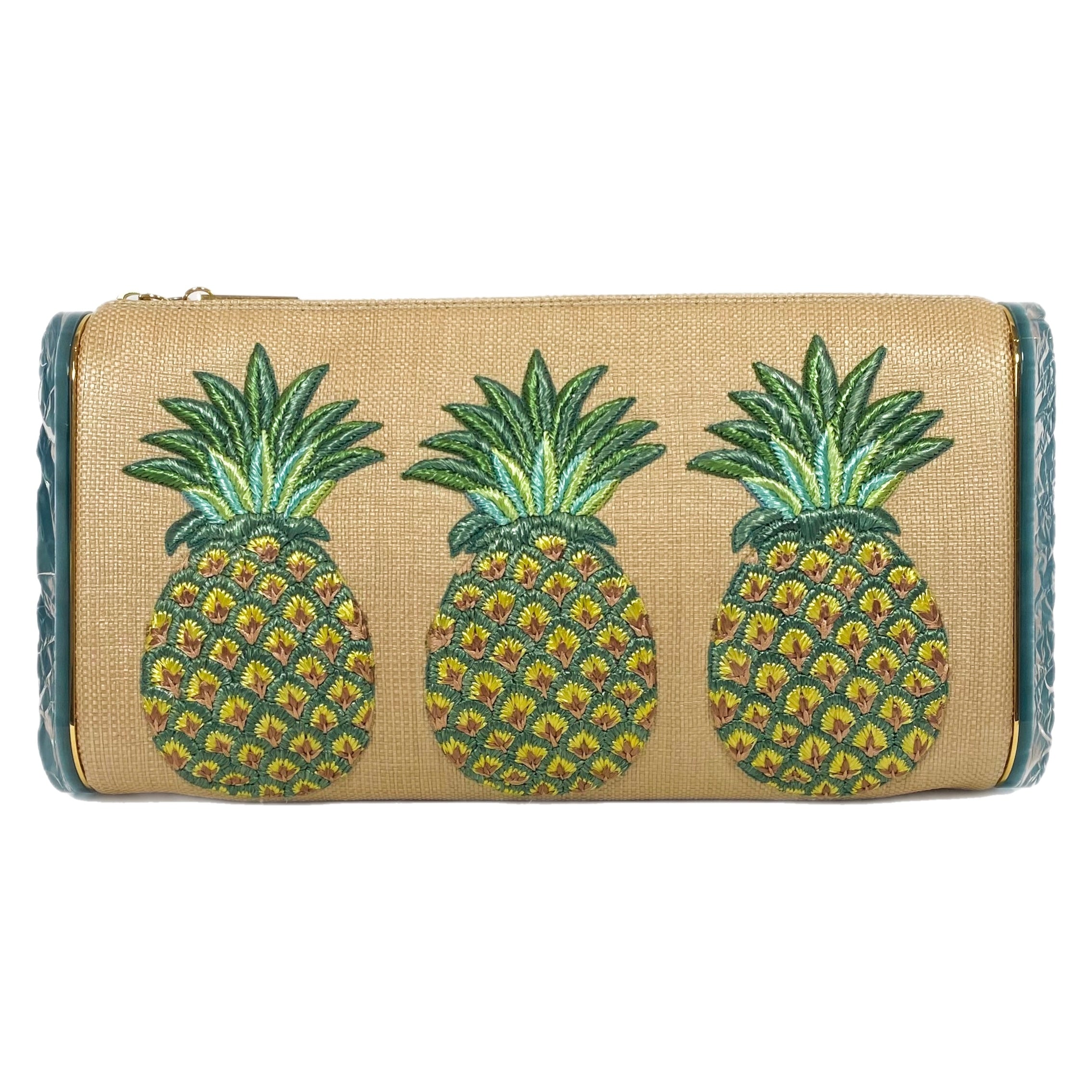 image of Edie Parker Jumbo Lara Pineapple Acrylic Raffia Clutch