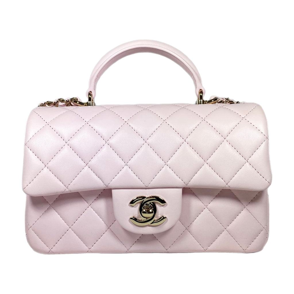 A PINK CHEVRON LAMBSKIN LEATHER NEW MINI FLAP BAG WITH GOLD