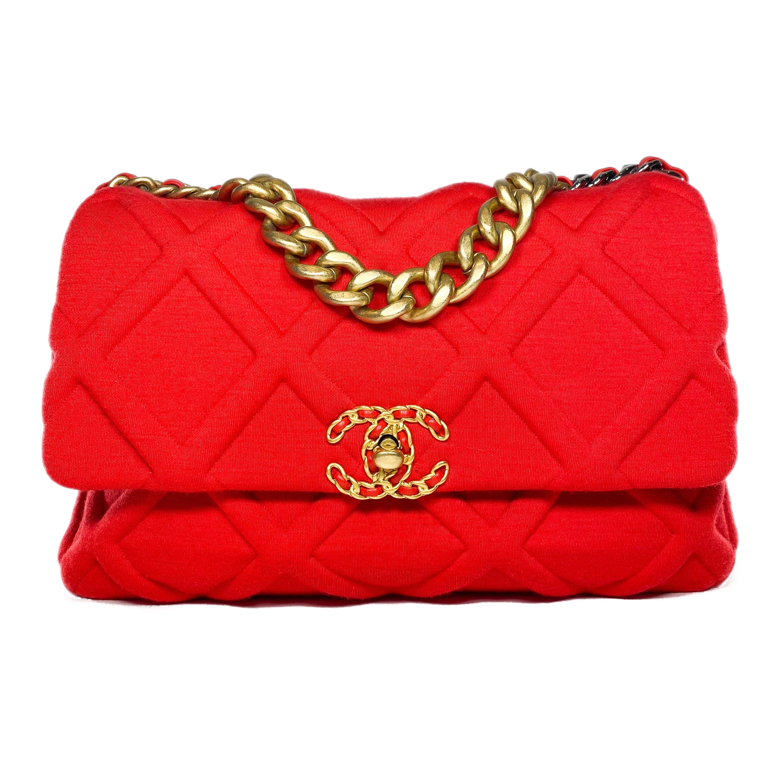 image of Chanel 19 Large Rouge Jersey Flap Bag