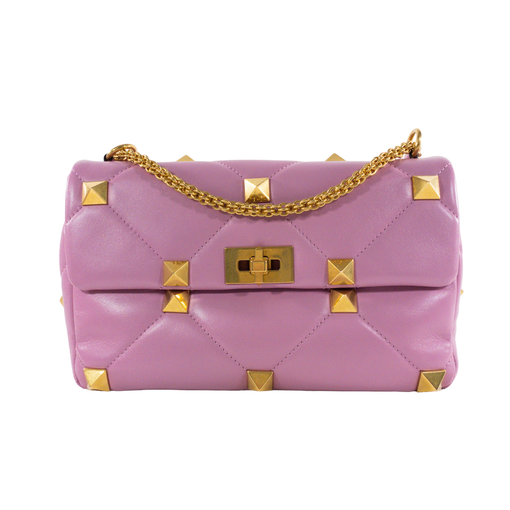 image of Valentino Pink Large Roman Stud Flap Bag