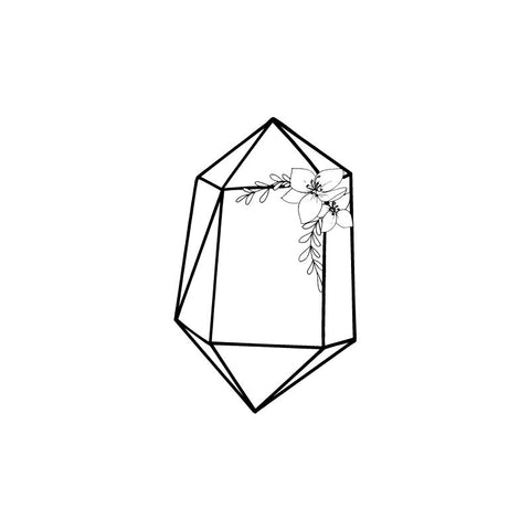 Black and white drawing of an amethyst crystal by Wild Planet Aromatherapy