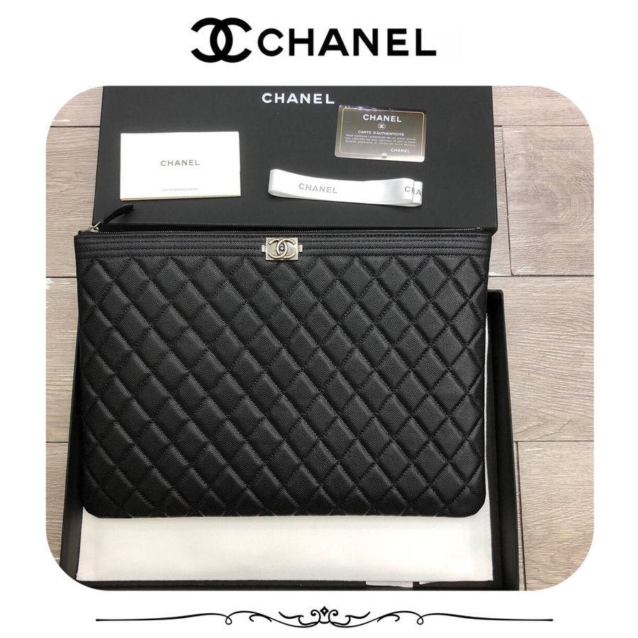 Chanel 中型ポーチ シャネル クラッチ ユニセックス メンズ バッグ クラッチバッグ ブラック シャネルバッグ