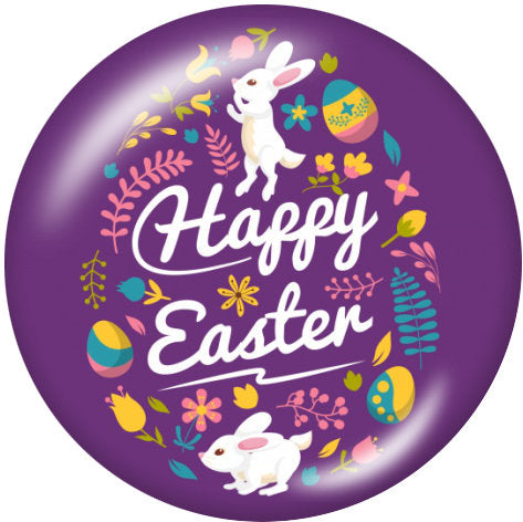 Happy Easter Eggs and Bunnies Print Glass 20MM Snap
