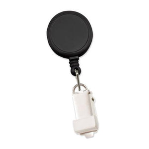 Black Round Badge Reel With Card Clamp And Slide Clip