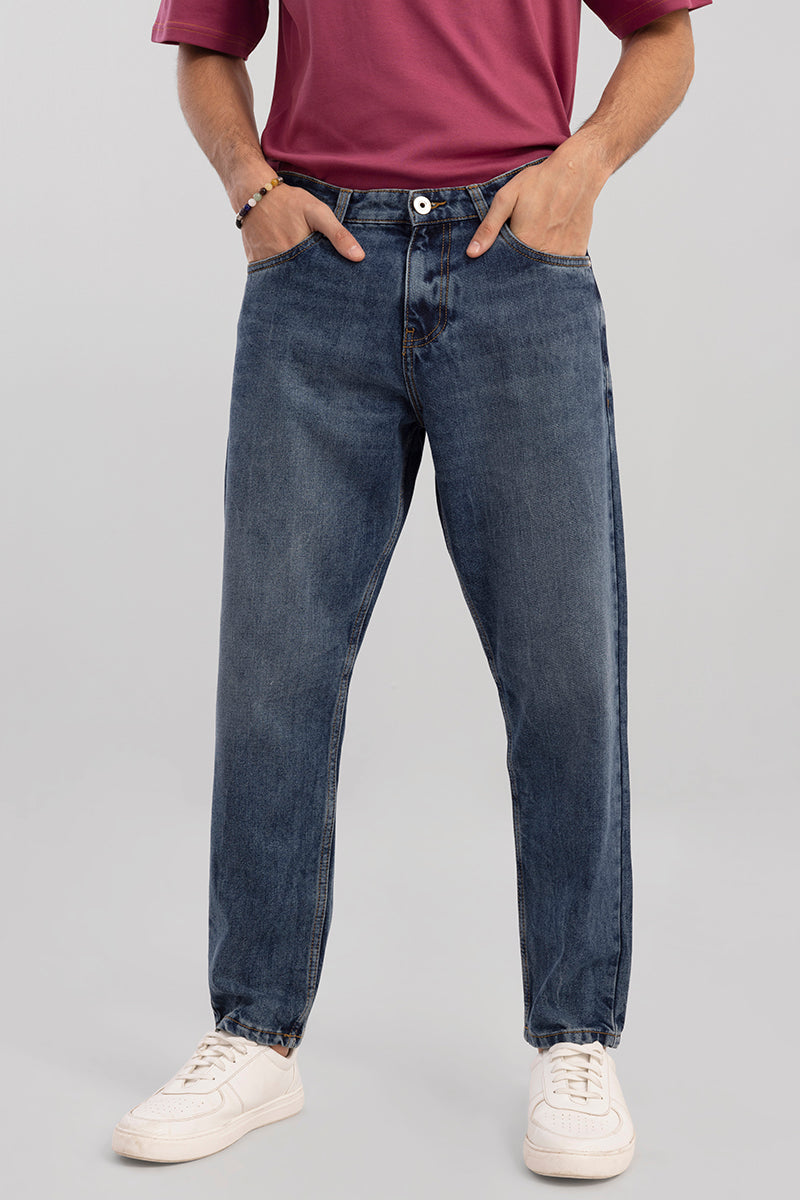 Buy Men's Boozy Mid Blue Basic Baggy Fit Jeans Online | SNITCH