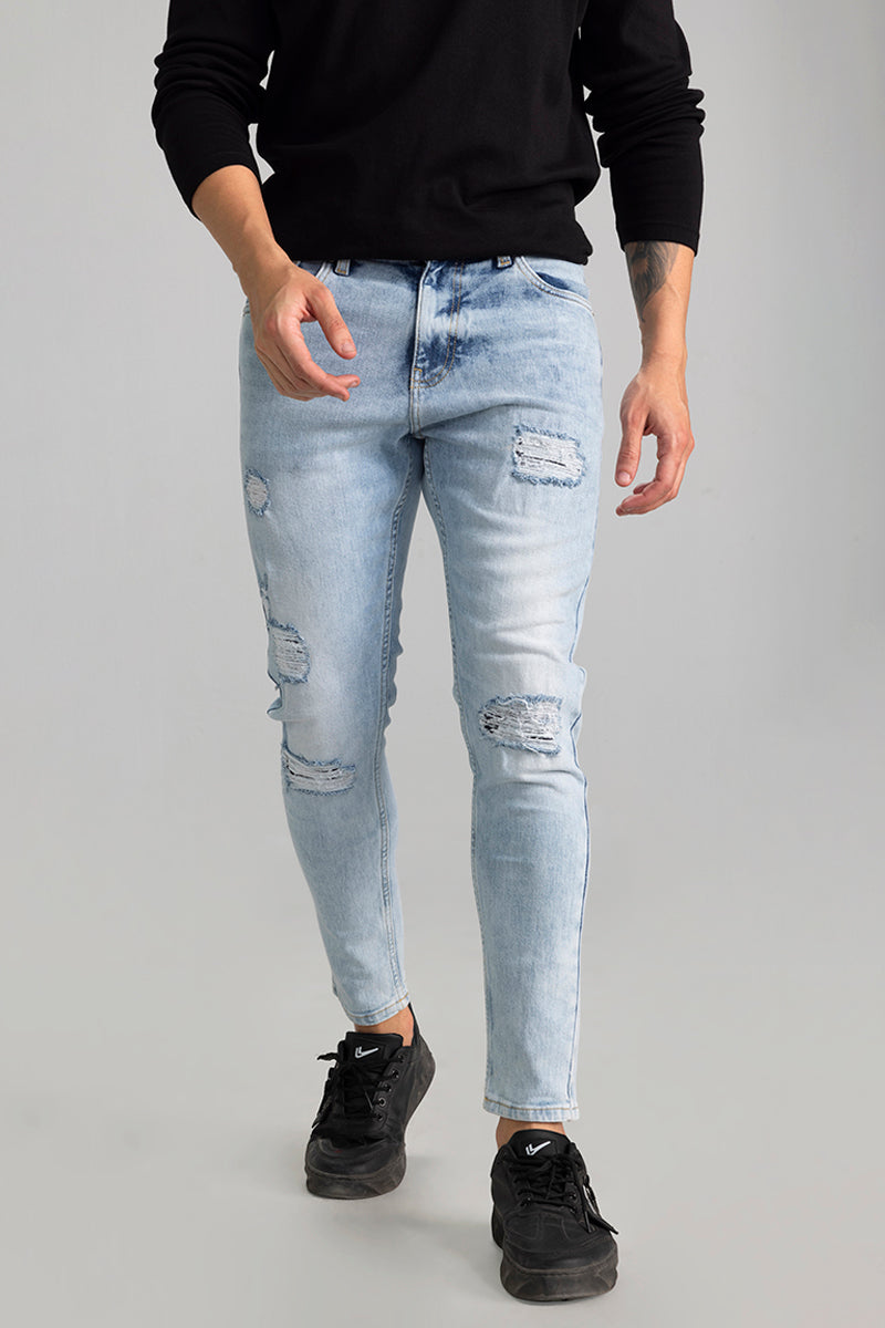 Buy Men's Scuttle Pebble Blue Skinny Jeans Online | SNITCH